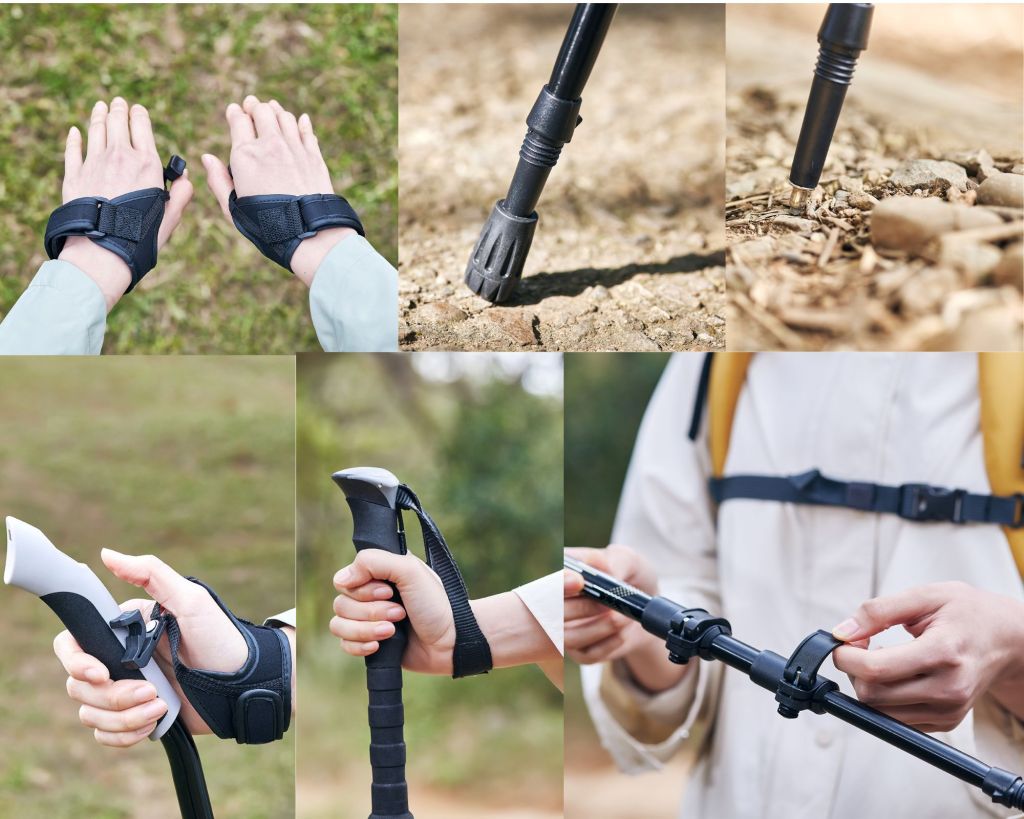 walking poles on paved road